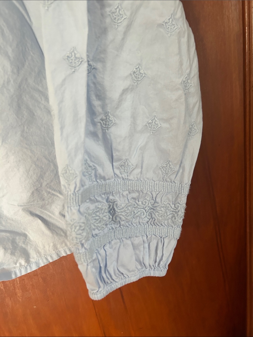 Nautica Pale Blue Embroidered Peasant Top with tassels - Picture 5 of 5